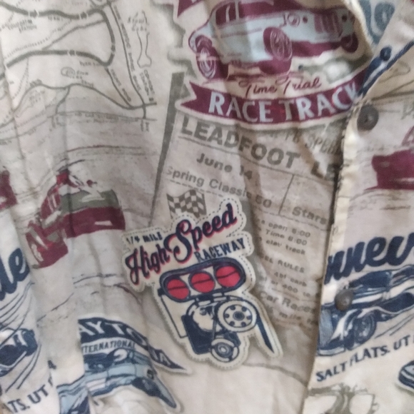 Newport Blue Shirt Mens Size L Raceway Short Sleeve Button Down Graphic - Picture 4 of 6